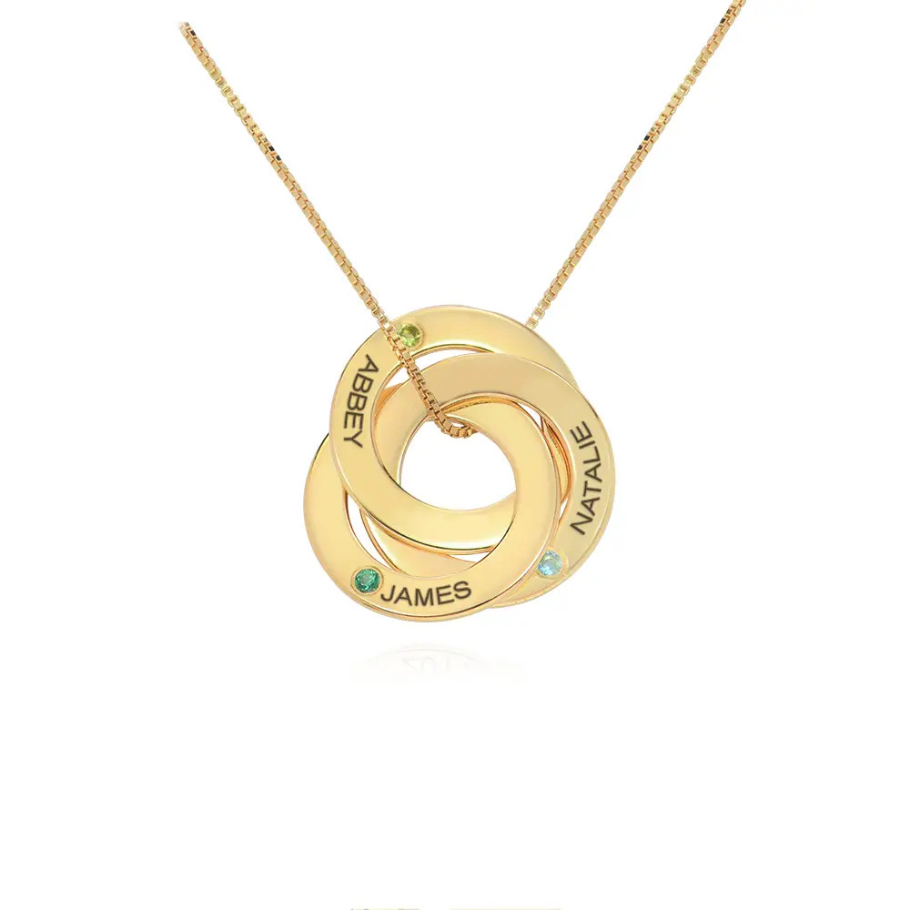 Birthstone Russian Ring Necklace with 3 Rings in 18K Gold Plating | MYKA