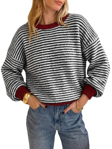 Cicy Bell Womens Striped Sweater Loose Fit Color Block Knit Pullover Tops | Amazon (US)