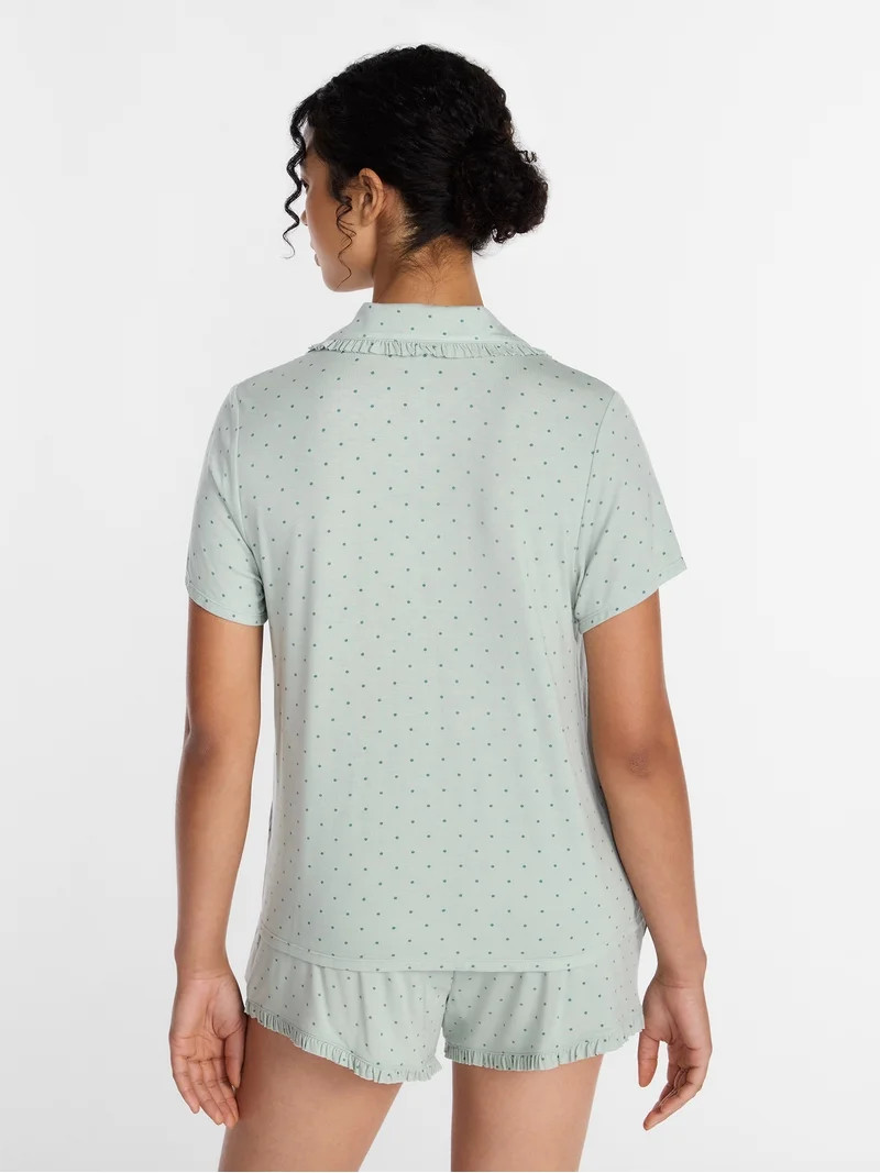 Joyspun Women’s Modal-Blend Ruffle Trim Notch Collar Top and Shorts Pajama Set, 2 Piece, Sizes ... | Walmart (US)