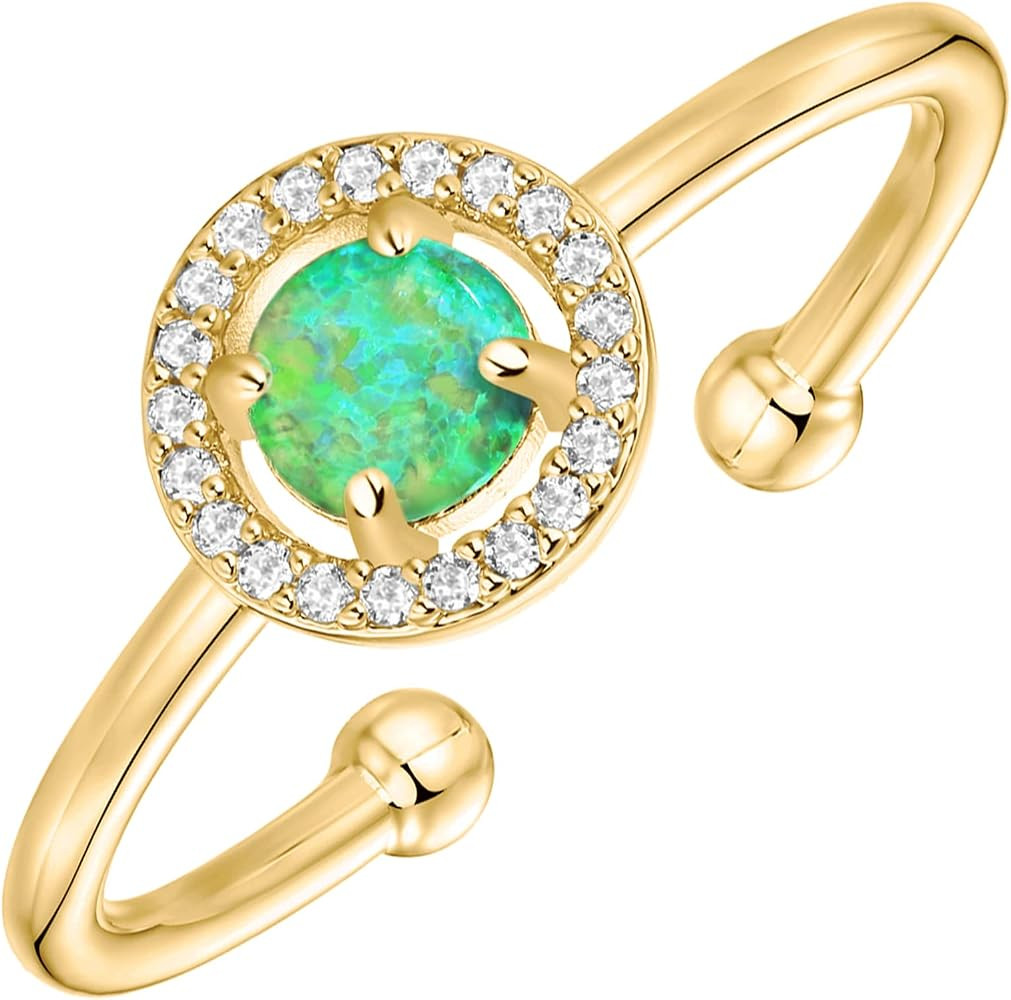 PAVOI 14K Gold Plated Created Opal Rings - Stacking Rings for Women | Amazon (US)