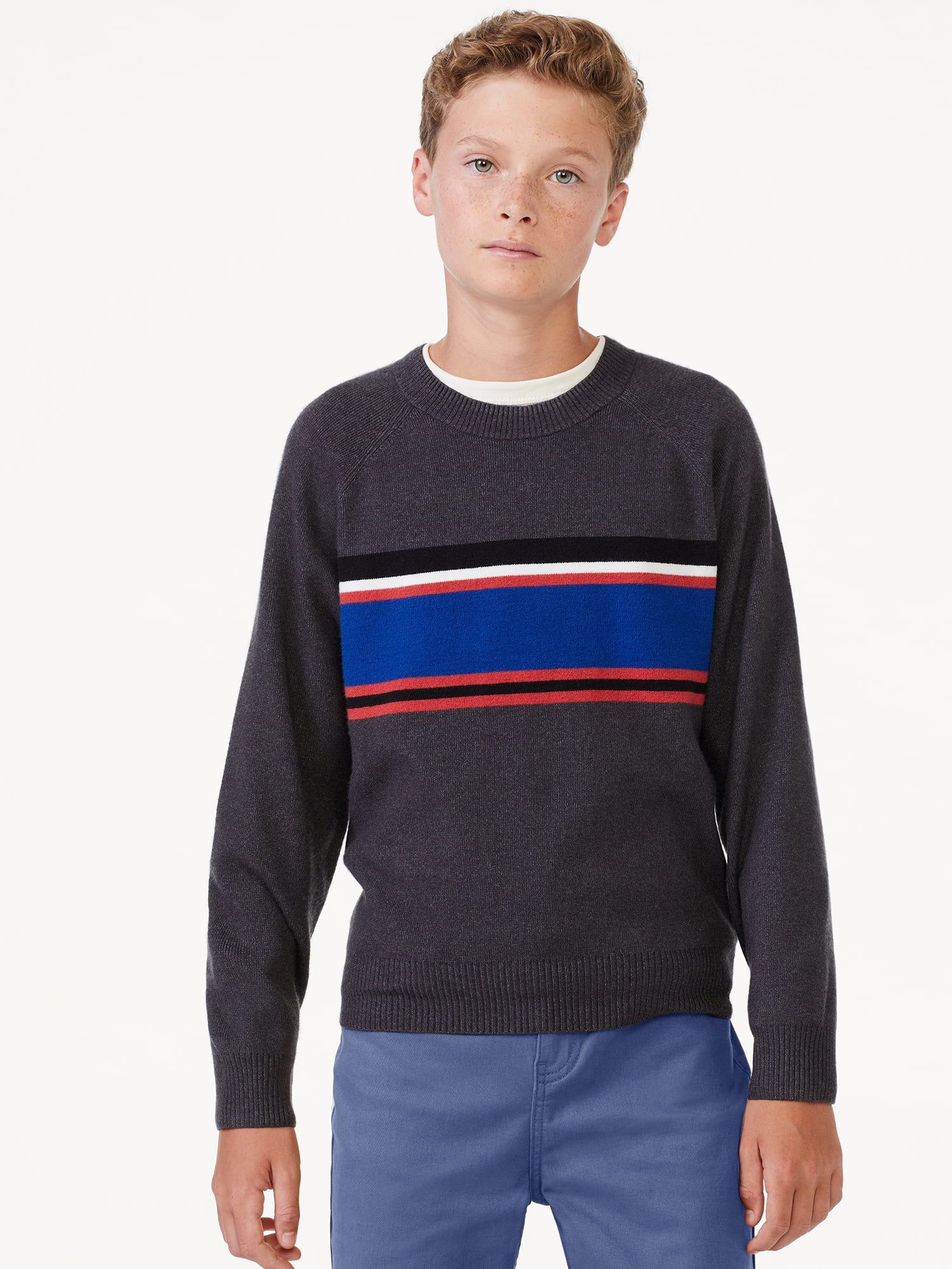 Free Assembly Boys Long Sleeve Striped Raglan Sweater, Sizes 4-18 - Walmart.com | Walmart (US)