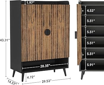 Tribesigns Shoe Cabinet with Doors, 7-Tier Shoe Storage Cabinet with Adjustable Shelves, Wooden S... | Amazon (US)