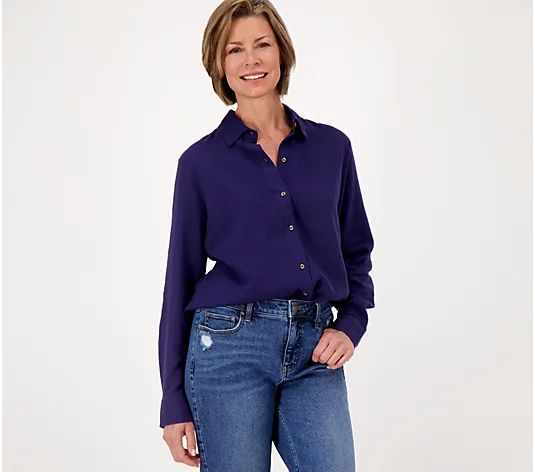 Candace Cameron Bure Regular Coastal Linen Blend Boyfriend Shirt - QVC.com | QVC