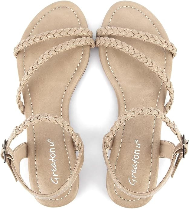 Greatonu Women’s Flat Sandals Slip On Summer Gladiator Open Toe Braided Slingback Shoes | Amazon (US)