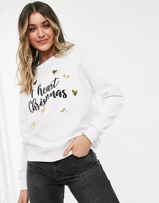Miss Selfridge I heart Christmas brushed sweatshirt in white | ASOS (Global)