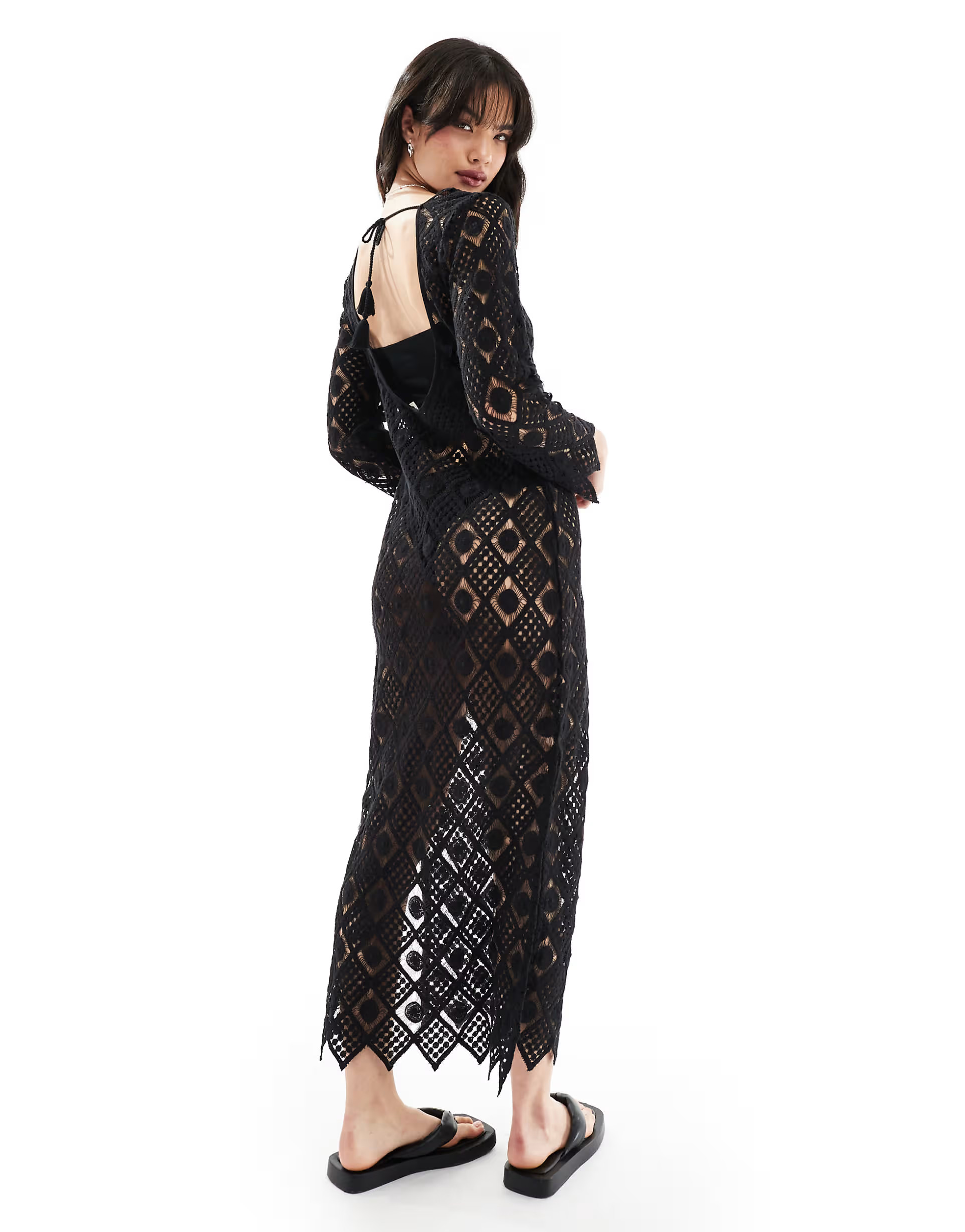Iisla & Bird Premium maxi crochet beach dress in black | ASOS (Global)