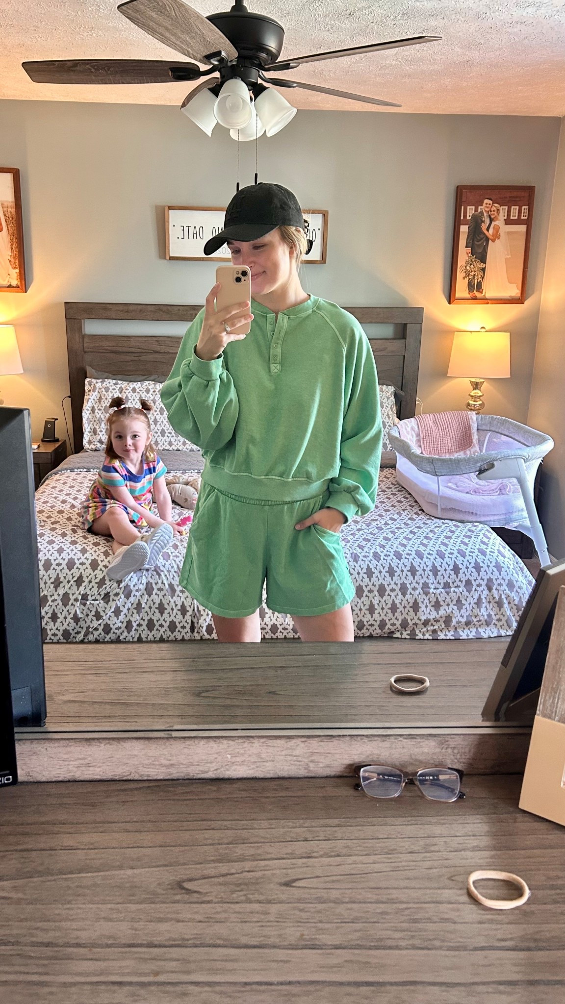 Crewneck and sweat shorts season 💚☀️😍

#LTKSeasonal #LTKmomlife #LTKootd