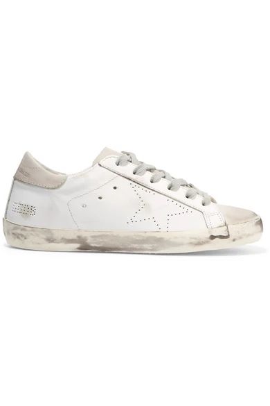 Super Star distressed suede-paneled leather sneakers | NET-A-PORTER (US)