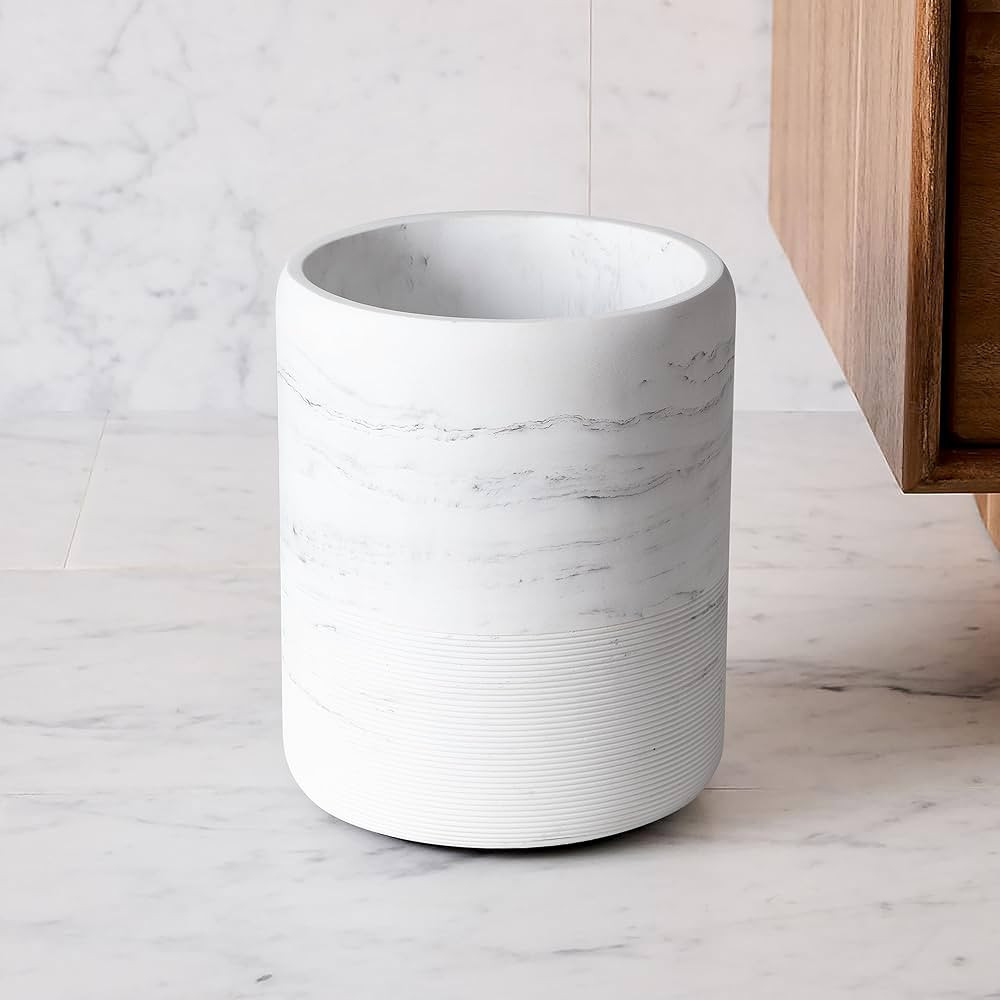 Bathroom Trash Can - Decorative Wastebasket Finished in Resin, Beautiful Marble Look, Modern Roun... | Amazon (US)