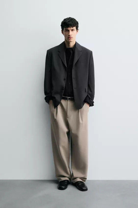 RELAXED FIT PLEATED TROUSERS | Zara US