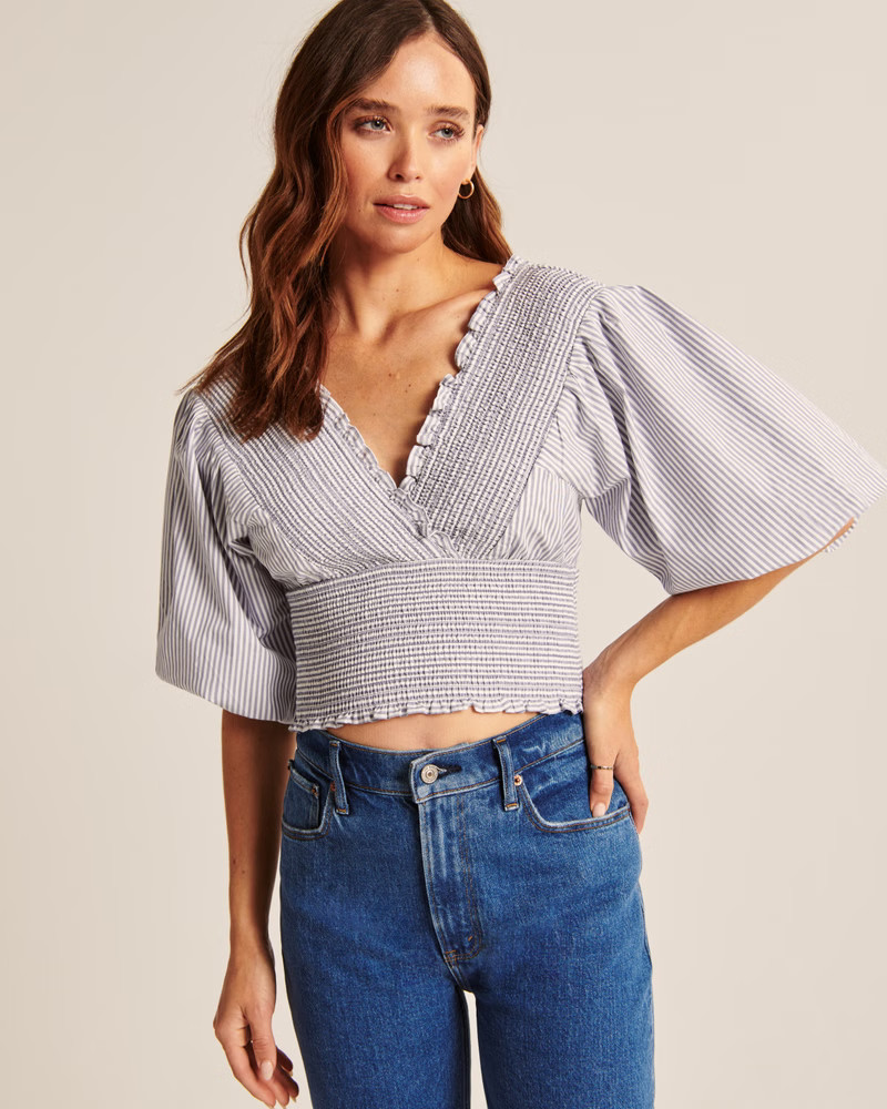Smocked Poplin Puff Sleeve Top | Abercrombie & Fitch (US)