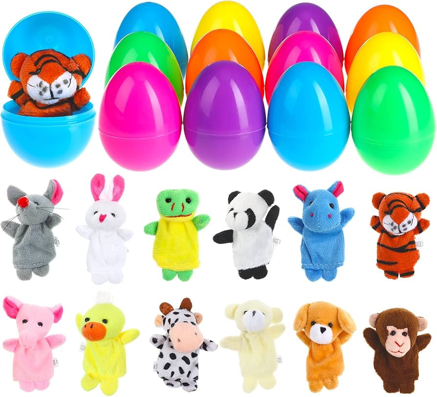 Easter Eggs with Finger Puppets - 12 Packs Easter Basket Stuffers Party Favors for Kids Easter Eg... | Amazon (US)