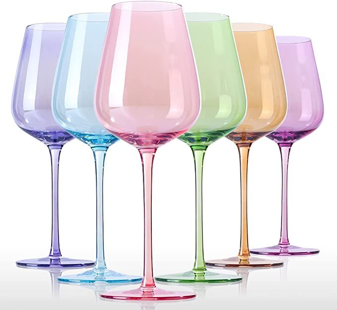 Physkoa Colored Wine Glasses Set Of 6 - Crystal Colorful Wine Glasses With Long Stem and Thin Rim... | Amazon (US)