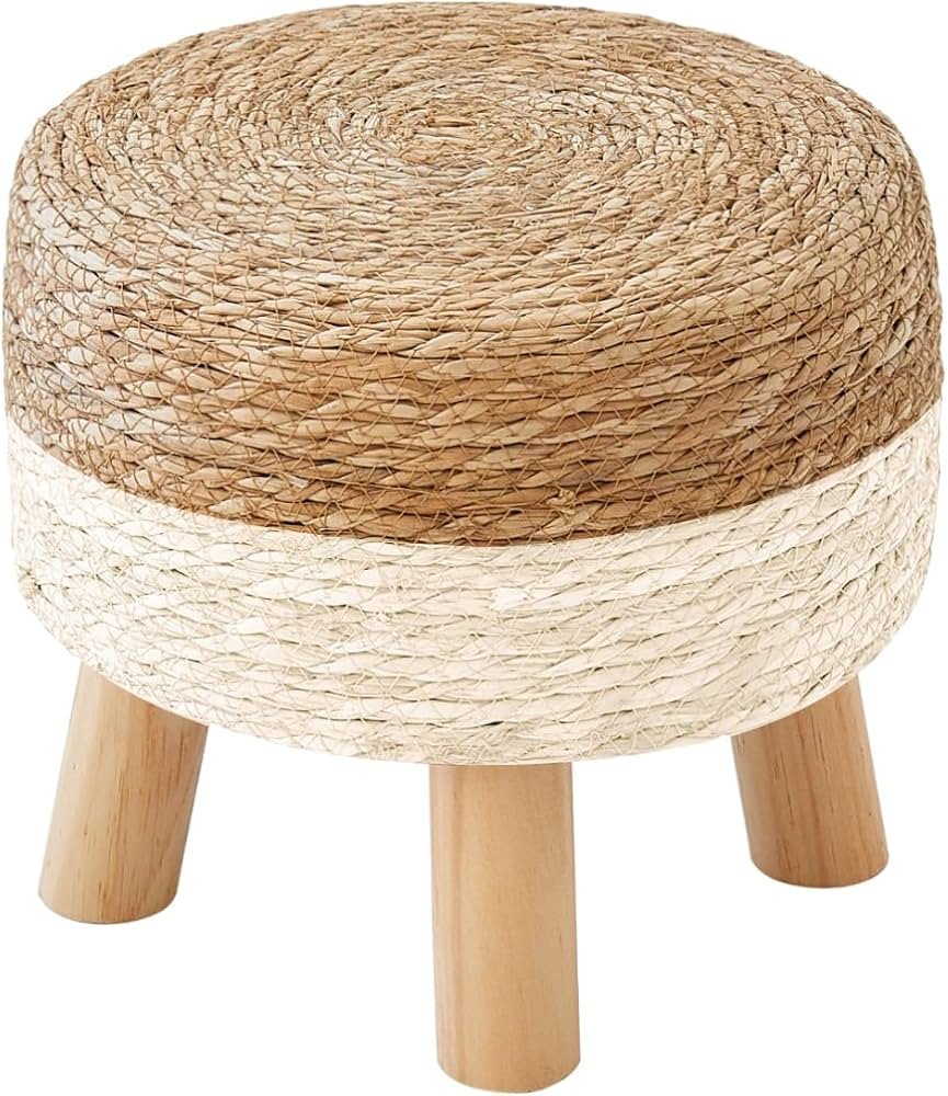Round Ottoman Natural Seagrass Footstool, Round Footstool with 4 Wood Legs, Hand Woven Round Foot... | Amazon (US)