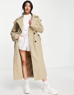 ASOS DESIGN lip sleeved trench in stone | ASOS (Global)
