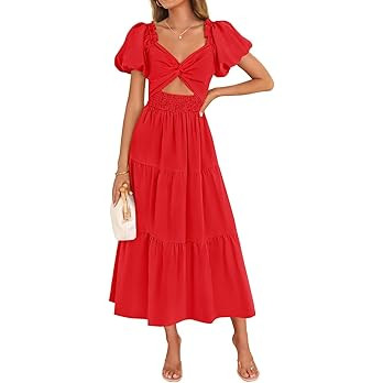 ZESICA Womens Summer Casual Flowy Vacation Maxi Dress 2026 Short Puff Sleeve A Line Smocked Cutou... | Amazon (US)