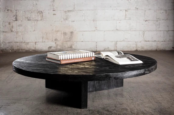 Solid Black Oak Circular Coffee Table | Etsy (US)