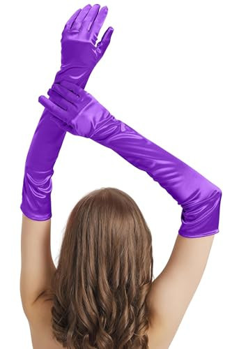 sodknow Long Purple Gloves Women Costume Long Purple Satin Gloves Elbow Length for Opera Wedding 1920s Party Roaring 20s Accessories Dance Dress Halloween Cosplay Great Gatsby Fashion Outfits Formal | Amazon (US)