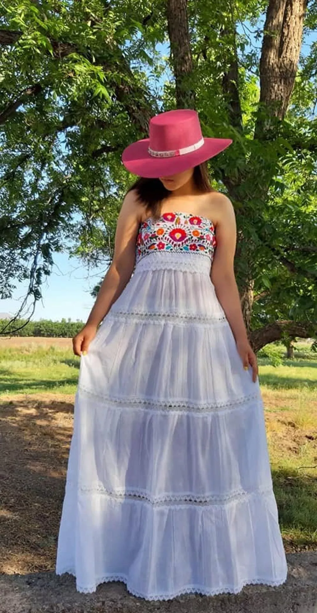 Hand Embroidered Strapless Mexican Dress