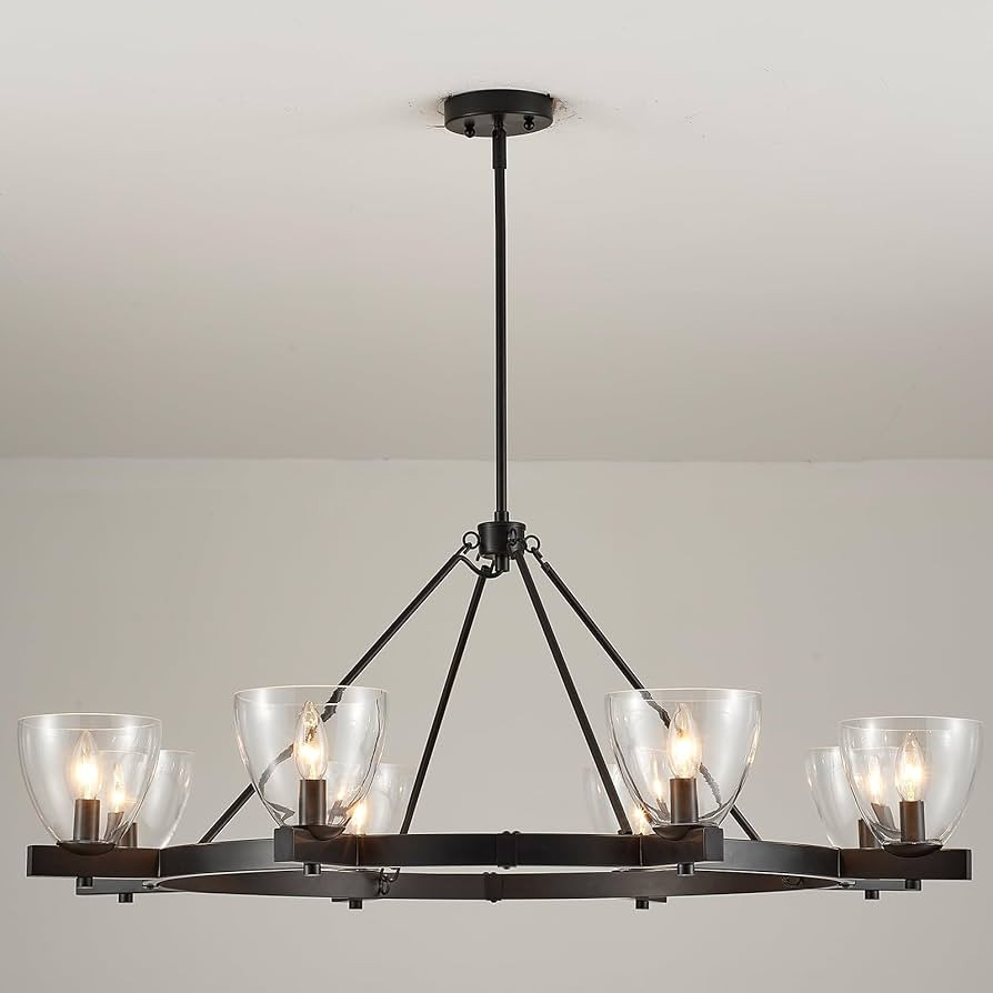 Dia 41 inches Modern Black Chandelier for Living Room, 8-Light Large Glass Pendant Chandelier for... | Amazon (US)
