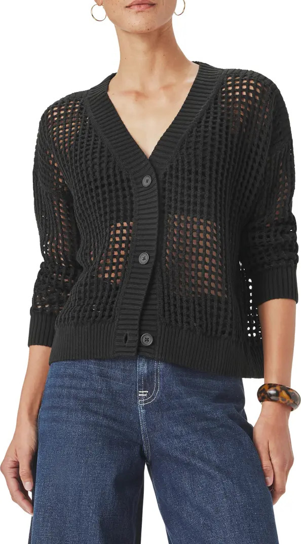 Camellia Openwork V-Neck Cotton Blend Cardigan | Nordstrom