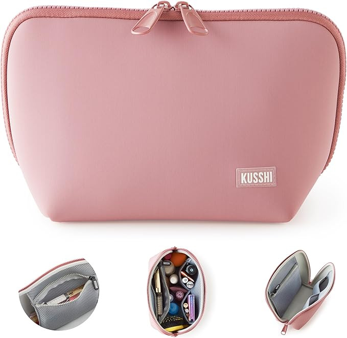 KUSSHI Neoprene Makeup Bag - Washable Makeup Bag for Stress Free Travel (Mauve/Stone) | Amazon (US)
