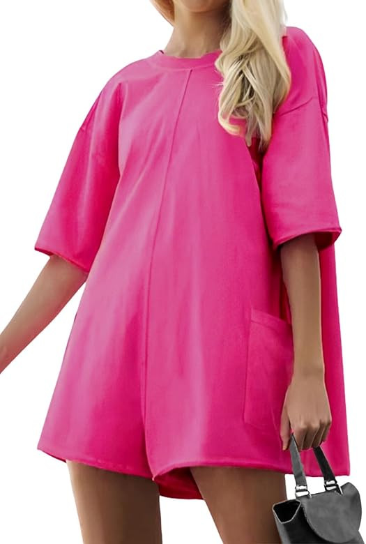 AnotherChill Womens Athletic Romper With Pockets Workout Tee Rompers Backless Oversized Onesie Ca... | Amazon (US)