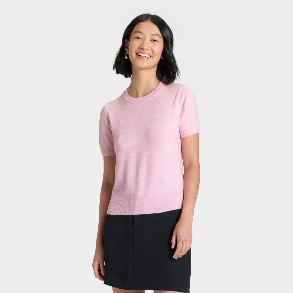 Women's Short Sleeve Cozy Knit T-Shirt - A New Day™ Pink M | Target