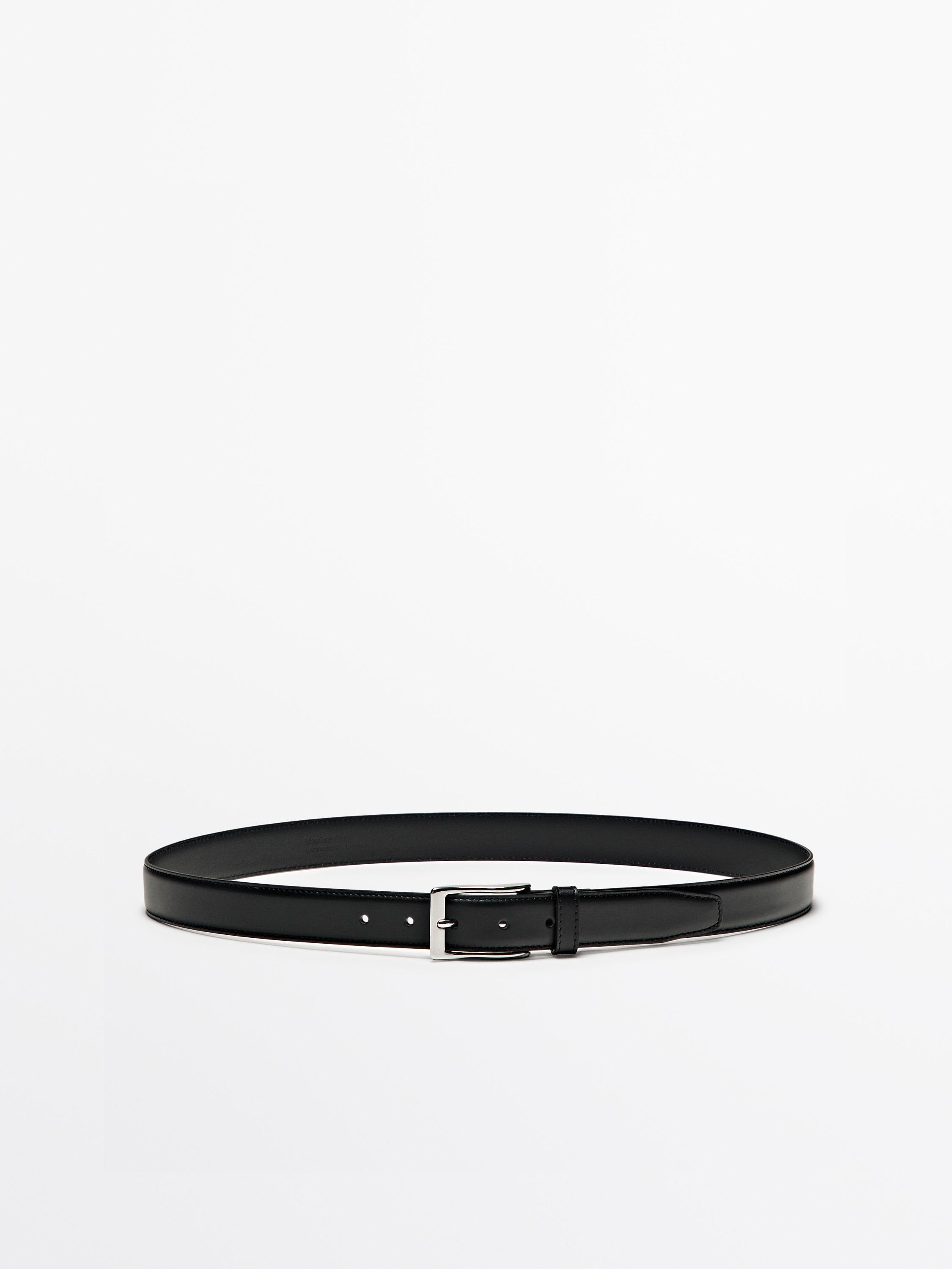 Smart nappa leather belt with topstitching - BLACK | Massimo Dutti UK