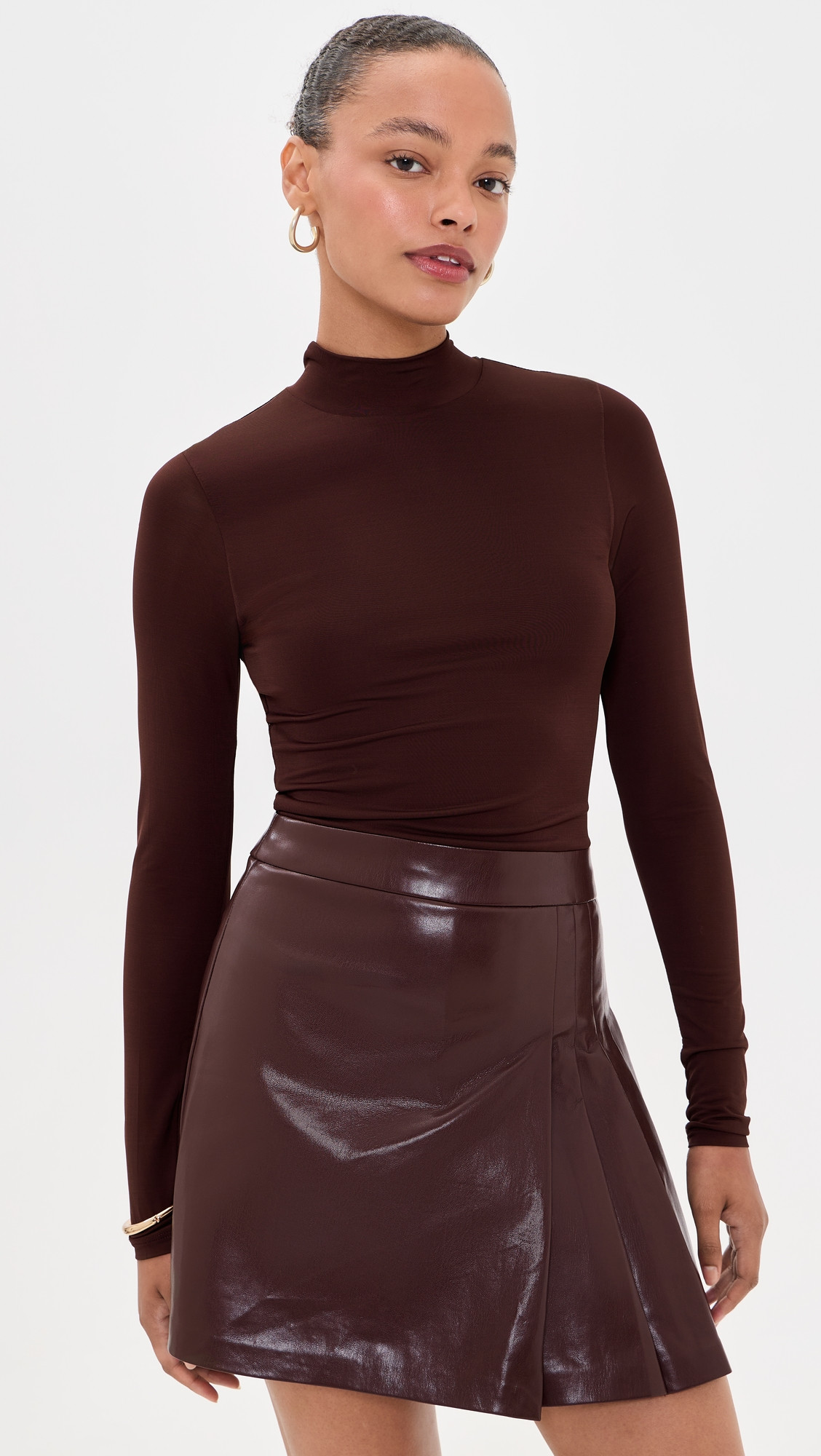 ALICE + OLIVIA Chara Faux Leather Pleated Mini Dress Dark Chocolate 12 | Shopbop