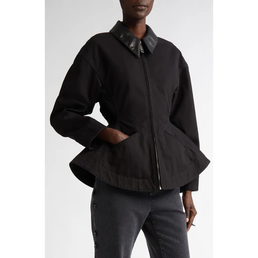 McQueen Exaggerated Cotton Canvas Peplum Jacket in Black at Nordstrom, Size 4 Us | Nordstrom