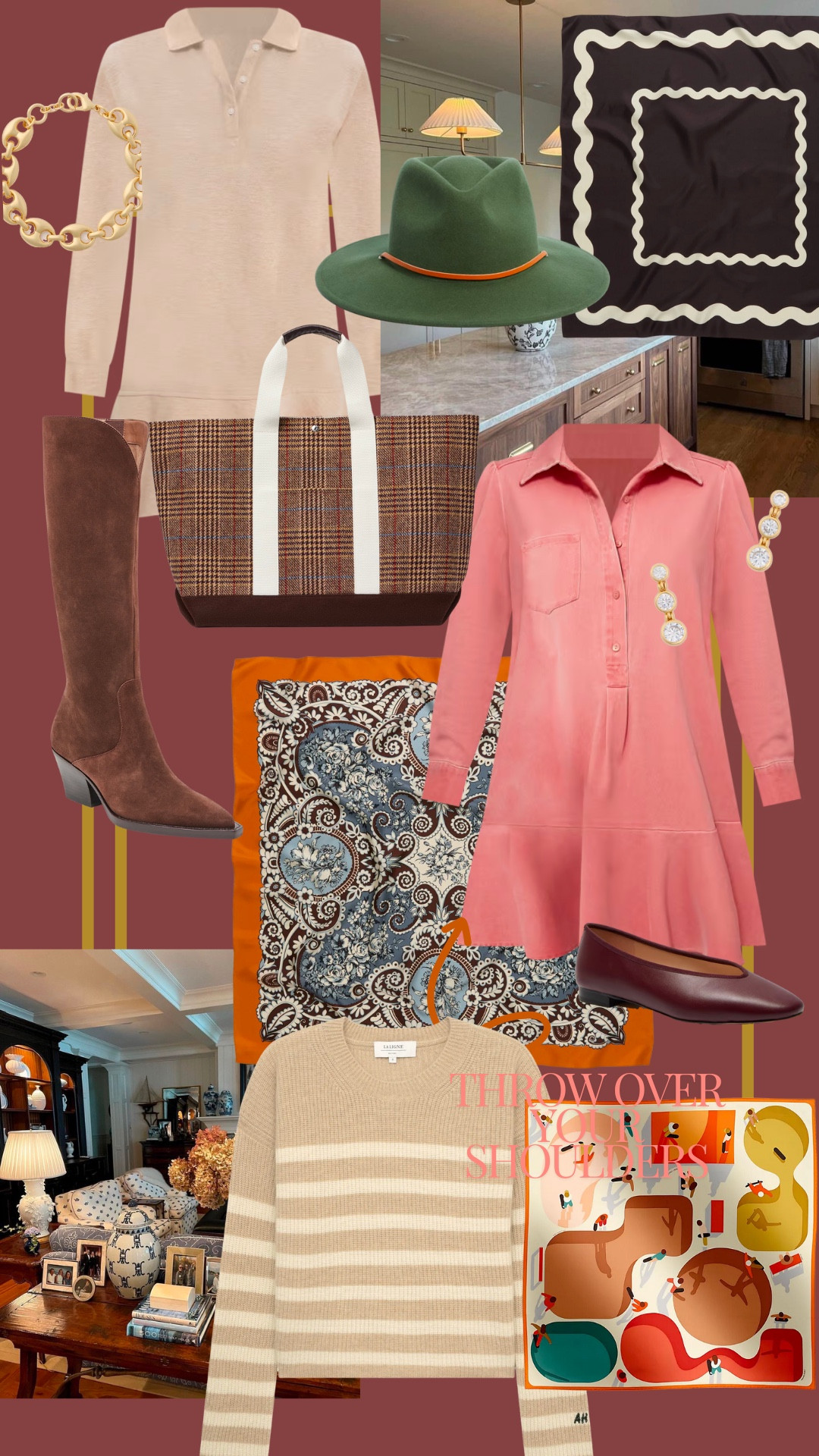 Thanksgiving casual-chic style vibes 🍂✨ Perfect for a cozy day with family or a casual dinner, these looks are all about effortless elegance:

✨ Tuckernuck Sandstone Long Sleeve Pique May Polo Dress – A relaxed yet polished piece in a soft, warm tone.
✨ Tuckernuck Plaid Tool XL Tote – Functional and chic, this tote is perfect for carrying holiday essentials.
✨ Tuckernuck Oxblood Nina Flats – A versatile, comfortable option to pair with dresses or jeans.
✨ Matisse Cognac Suede Robbie Boots – Elevate your look with these knee-high beauties.
✨ Tuckernuck Cashmere Stripe Sweater – Soft and cozy with a timeless striped design, great for layering.
✨ Tuckernuck Green Felt Hat with Leather Trim – Add a pop of style with this statement accessory.
✨ Tuckernuck Gold Paperclip Chain Link Bracelet – A classic gold accent to elevate your ensemble.
✨ Tuckernuck Brown and Cream Wavy Scarf – A chic throw-over-your-shoulders piece for extra warmth and style.
✨ Tuckernuck Silk Print Bandana Scarf – Add a touch of vibrant color and pattern to your look.
HERMES SCARF

Effortless layers, statement accessories, and timeless tones make these pieces perfect for Thanksgiving gatherings. 

#ThanksgivingStyle #CasualChic #LTKHoliday #ShopTheLook #ThanksgivingOutfits






 

 