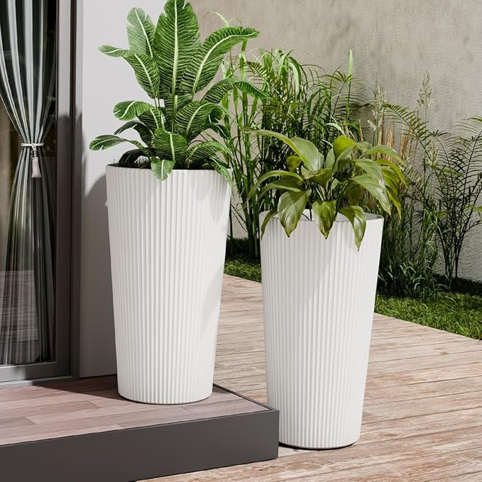23.6" Tall Planters for Outdoor Plants,Large Outdoor Planters for Front Porch Decor with Drainage... | Amazon (US)
