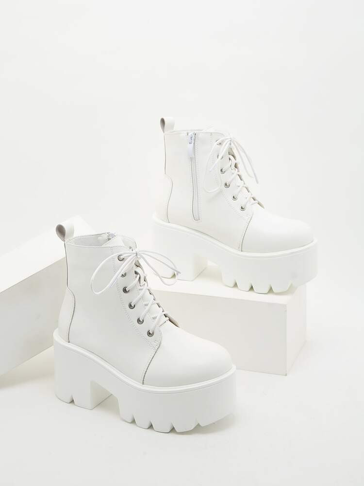 Minimalist Lace-up Front Platform Chunky Boots | SHEIN