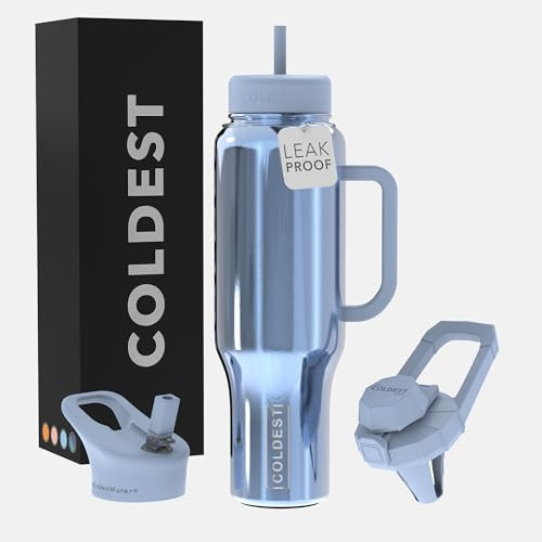 Coldest Tumbler with Handle and Straw Lid 3 Lids Insulated Reusable Stainless Steel Water Bottle Travel Mug | Gifts for Women Him Her | Limitless Collection (Blue Reflections, 46 oz) | Amazon (US)