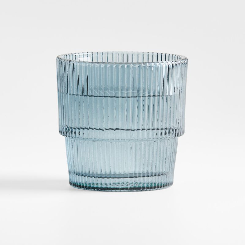 Atwell 11-Oz. Blue Stackable Ribbed Double Old-Fashioned Glass + Reviews | Crate & Barrel | Crate & Barrel