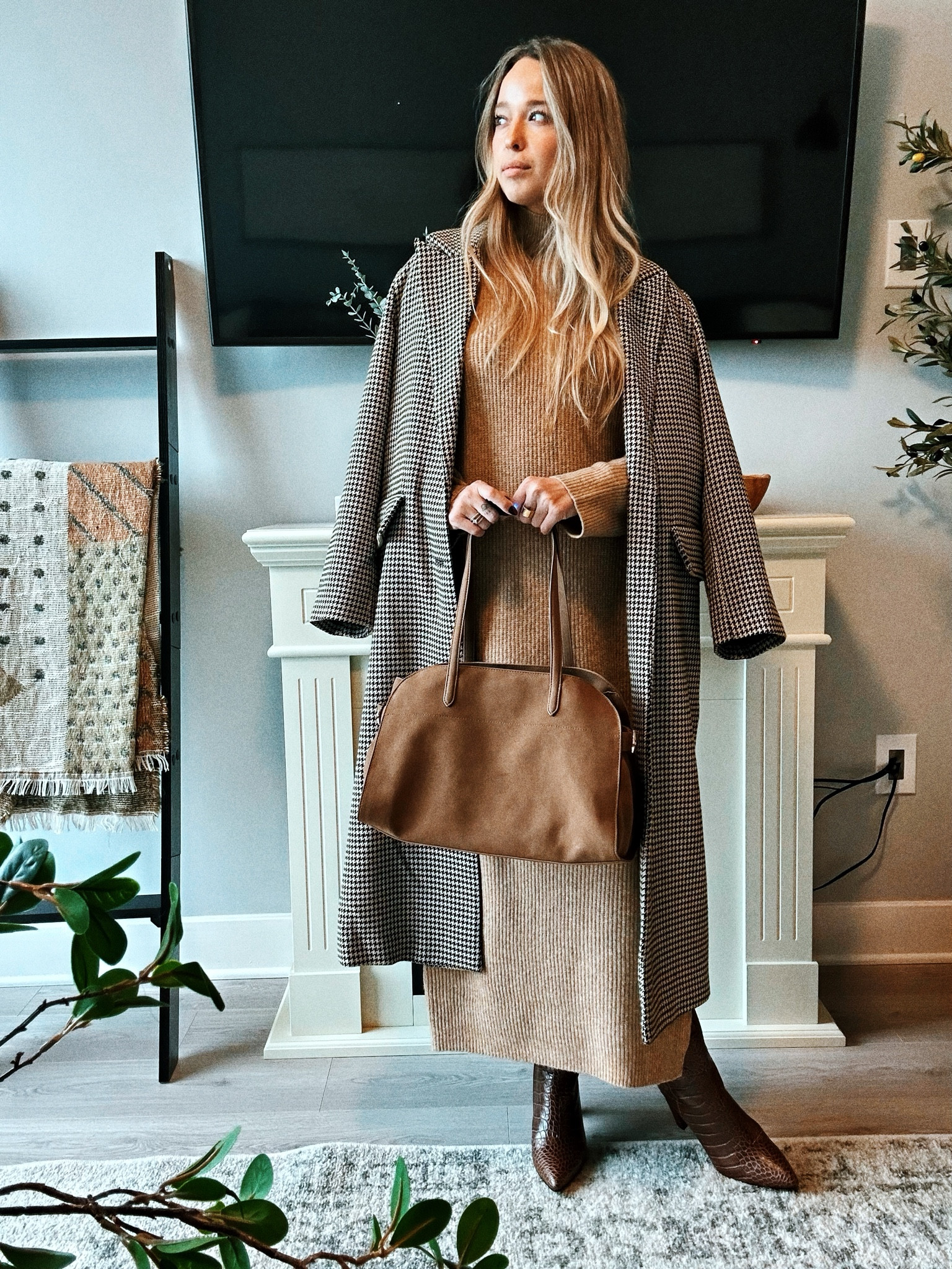 I still can’t get enough of this cozy and adorable plaid long top coat from Target, and over this long wool sweater dress (also target)? I mean, come on. Bag and boots complete the look for a timeless casual winter outfit. 

#LTKItBag #LTKHoliday #LTKSeasonal