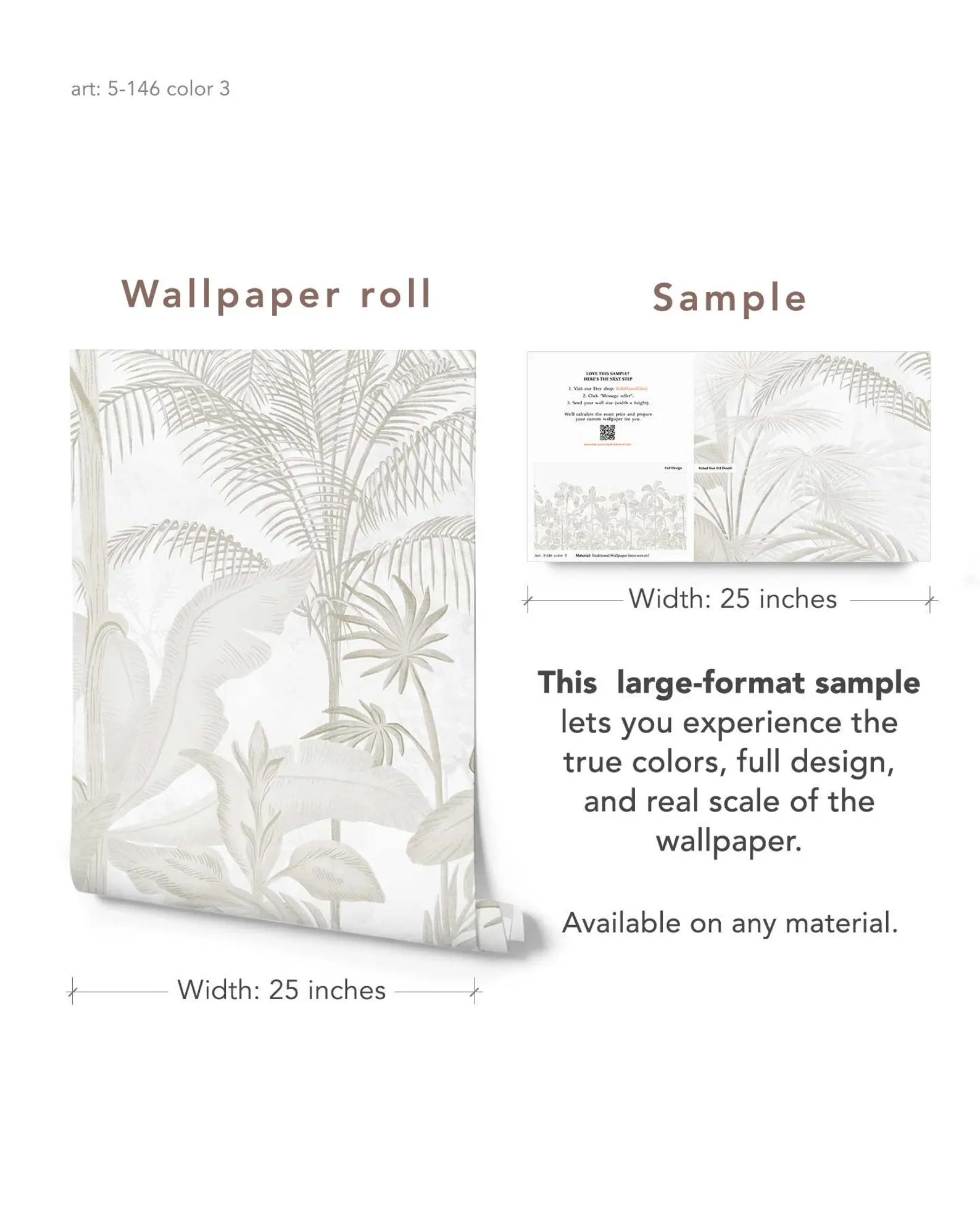 Beige Palm Tree Wallpaper, Neutral Tropical Mural for Bedroom or Living Room, Hand Drawn Botanica... | Etsy (Global)