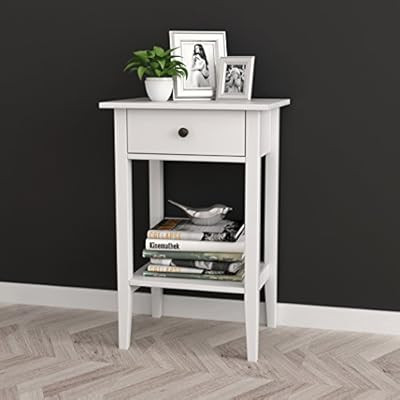 White Finish Nightstand Side End Table with Drawer and Shelf 28"H | Amazon (US)