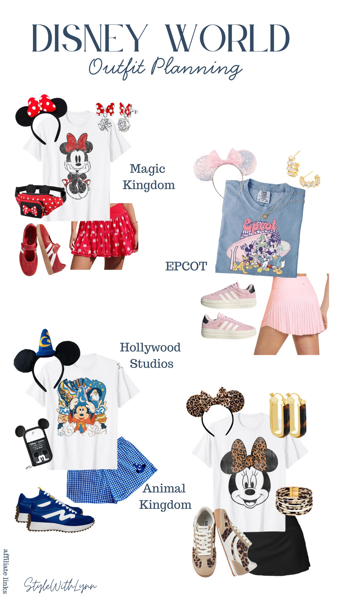 ✨ Four parks. Four looks. Endless Disney magic. ✨

Planning your Disney World outfits doesn't have to be stressful! I love creating looks that are cute, comfortable, and park-inspired so you can spend less time deciding what to wear and more time making magical memories. 💙

From a classic Minnie-inspired look for Magic Kingdom, to pastel vibes at EPCOT, Sorcerer Mickey style for Hollywood Studios, and a fun leopard-inspired outfit perfect for Animal Kingdom, these outfit ideas are made for walking the parks in style while staying photo-ready all day long.

Which park are you heading to first? Tell me your favorite in the comments! 👇

✨ Save this post for your next Disney trip and follow for more Disney outfit inspiration, packing tips, and affordable Disney fashion finds.

#DisneyWorld #DisneyWorldOutfits #DisneyStyle #DisneyFashion #MagicKingdom #EPCOT #HollywoodStudios #AnimalKingdom #DisneyBound #DisneyInspired #DisneyMom #DisneyVacation #DisneyParksStyle #ParkOutfit #DisneyOOTD #DisneyTravel #DisneyPlanning #DisneyOutfitIdeas #StyleWithLynn #AmazonFashion

#LTKootd #LTKTravel