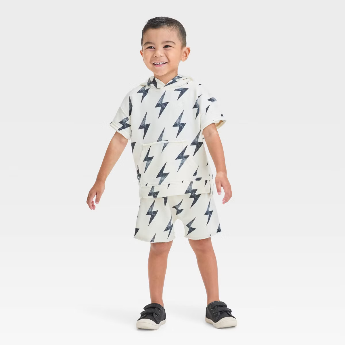 Grayson Mini Toddler Boys' Short Sleeve Lightning Bolt French Terry Pullover and Shorts Set - Off... | Target