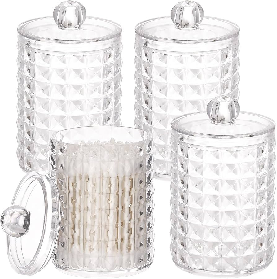 Tbestmax 4 PACK Qtip Holder Dispenser for Cotton Ball, Cotton Swab, Cotton Round Pads, Floss Pick... | Amazon (US)