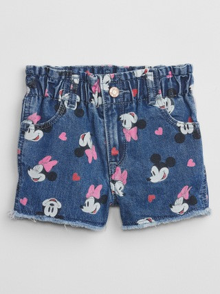 babyGap | Disney Mickey Mouse and Minnie Mouse Paperbag Mom Jean Shorts with Washwell | Gap Factory