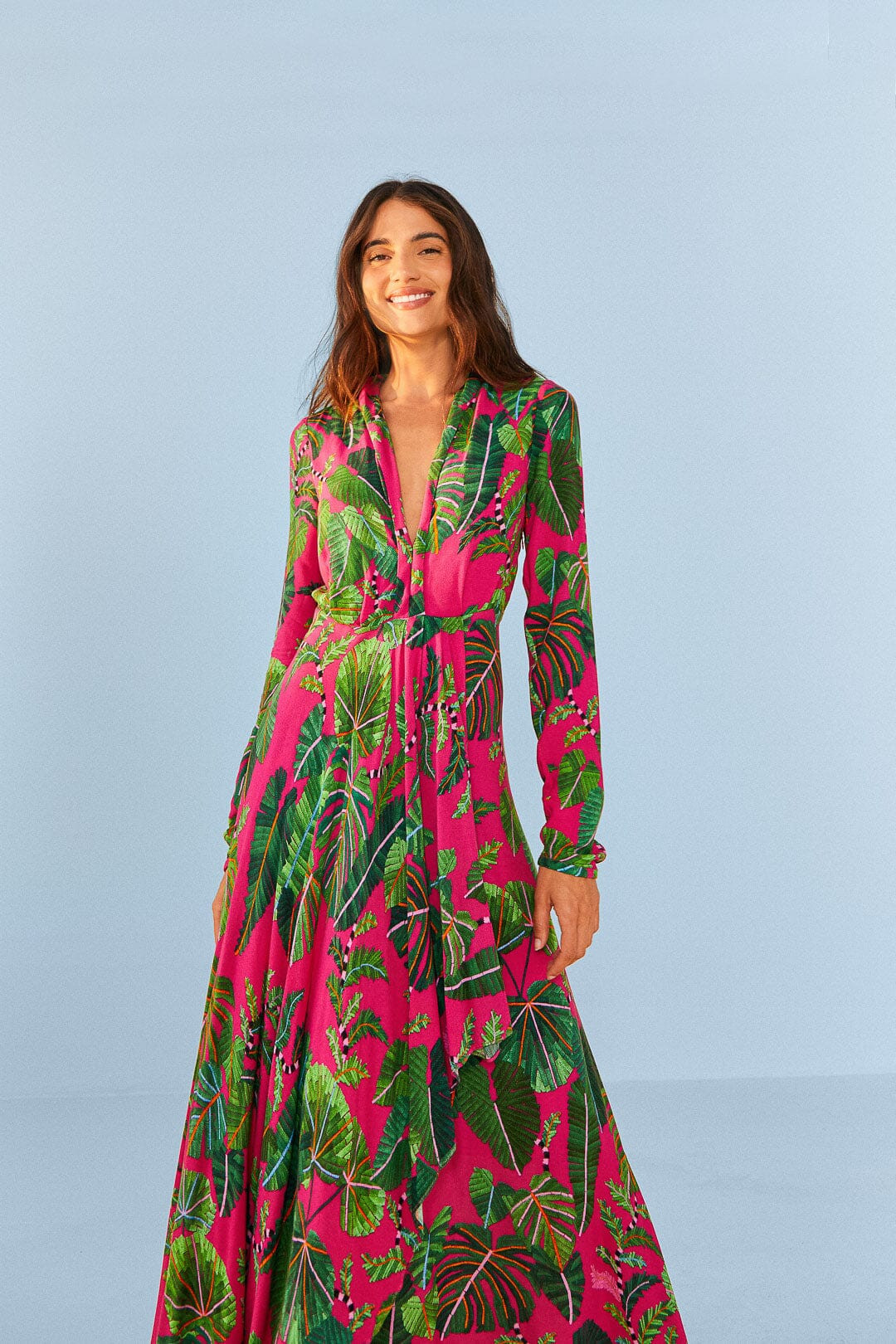 Pink Leaves Maxi Dress | FarmRio (US)