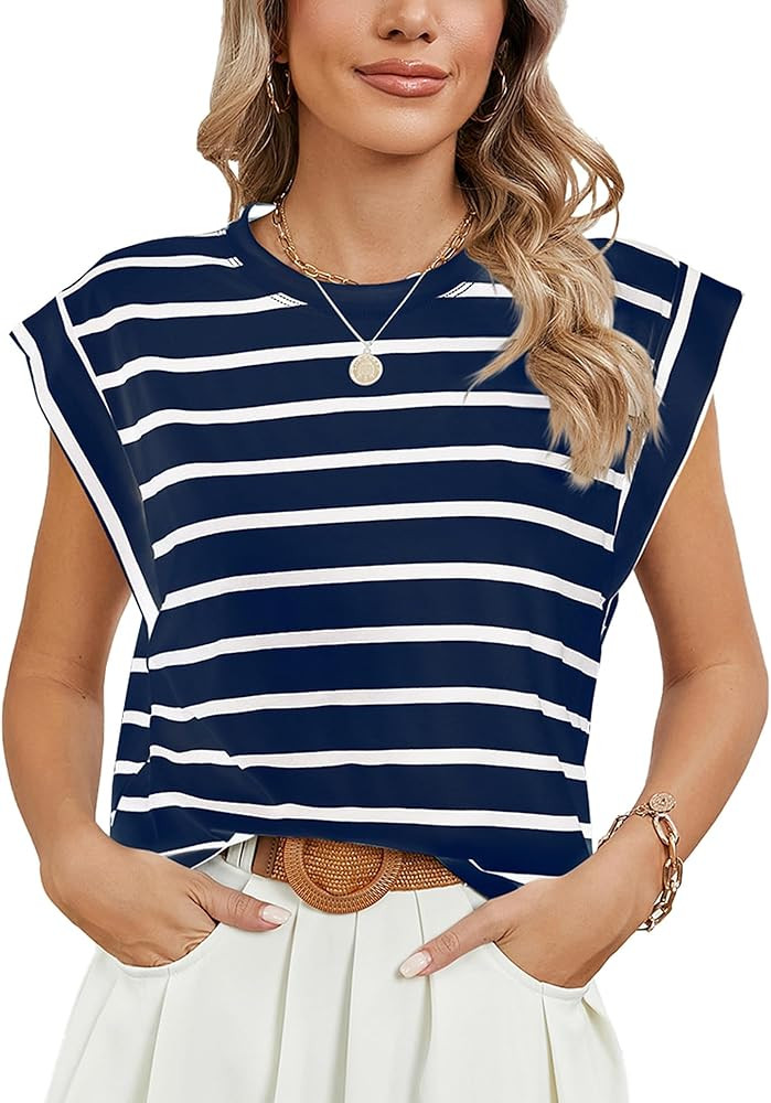 Babalet Cap Sleeve Tops for Women Summer Top Basic Tee Shirts Casual Tank Loose Fit 2024 Spring F... | Amazon (US)