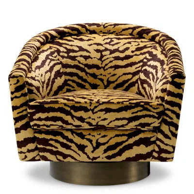 Swivel Chair Catene Tigris Brown Brushed Brass Finish | Perigold