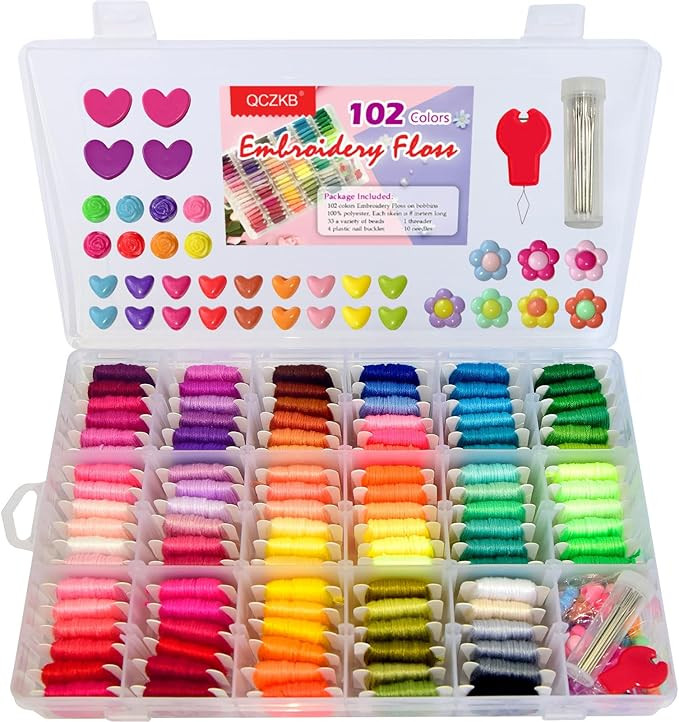 QCZKB Friendship Bracelet String 102 Skeins Fashionable Rainbow Color Embroidery Floss Cross Stit... | Amazon (US)
