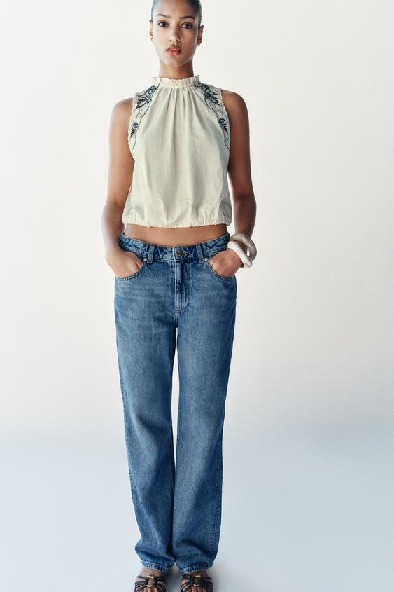 COMBINATION EMBROIDERED PUFF TOP | Zara US