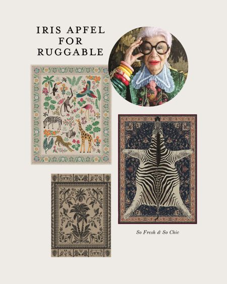Literally the collab I never saw coming!! Iris Apfel x Ruggable!
-
Quirky rugs - eclectic decor - kids room decor - dining room rugs - living room rugs - animal print rugs - animal rugs - washable rugs - designer rugs - affordable rugs - neutral rugs - colorful rugs - black and brown rugs #irisapfel #ruggable #affordablehomedecor

#LTKbaby #LTKhome #LTKkids