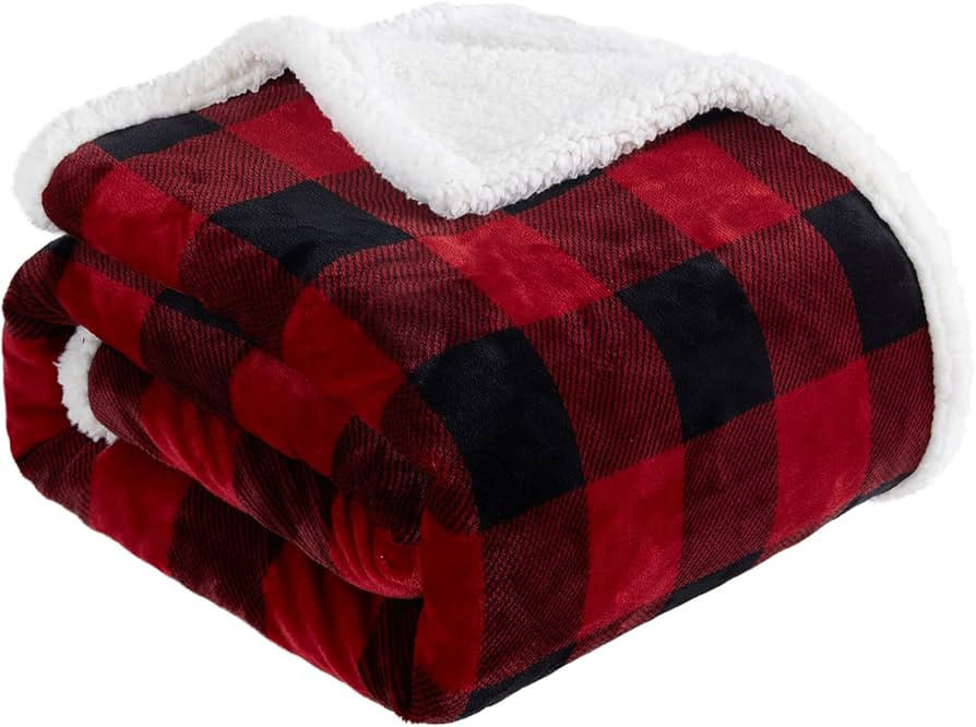 Touchat Sherpa Red and Black Buffalo Plaid Christmas Throw Blanket, Fuzzy Fluffy Soft Cozy Blanke... | Amazon (US)